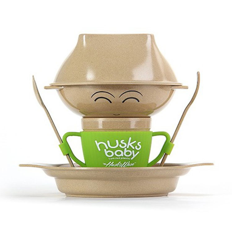 Kit de talheres infantis reutilizáveis ​​com casca de arroz